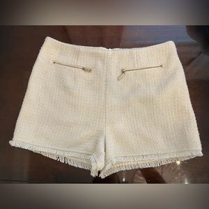 Cream High Waist Tweed double zipper shorts medium